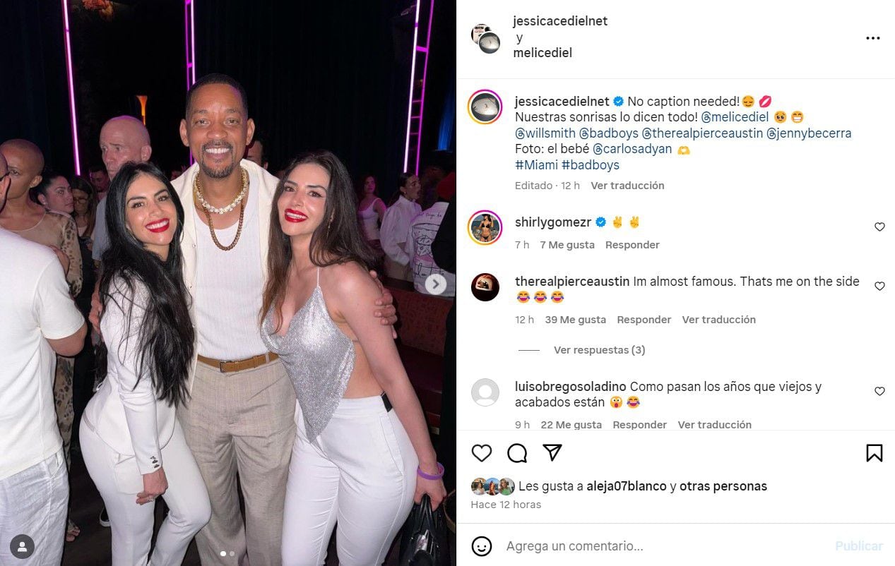 Jessica Cediel y su hermana Melissa posaron junto a Will Smith en el lanzamiento de 'Bad Boys: Ride or Die' en Miami - crédito @jessicacedielnet/Instagram