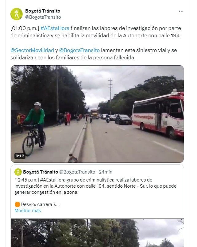 El accidente causó problemas de movilidad por más de dos horas - crédito @BogotaTransito/X