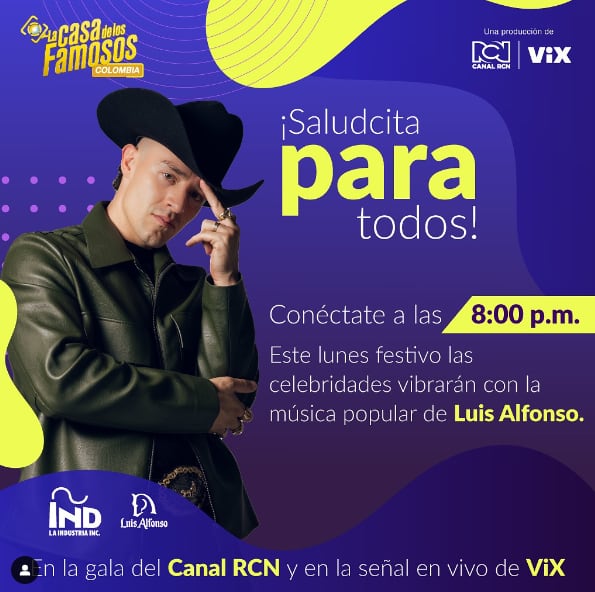 Luis Alfonso sorprenderá a los famosos con un concierto el lunes festivo - crédito La casa de los famosos Colombia / Instagram