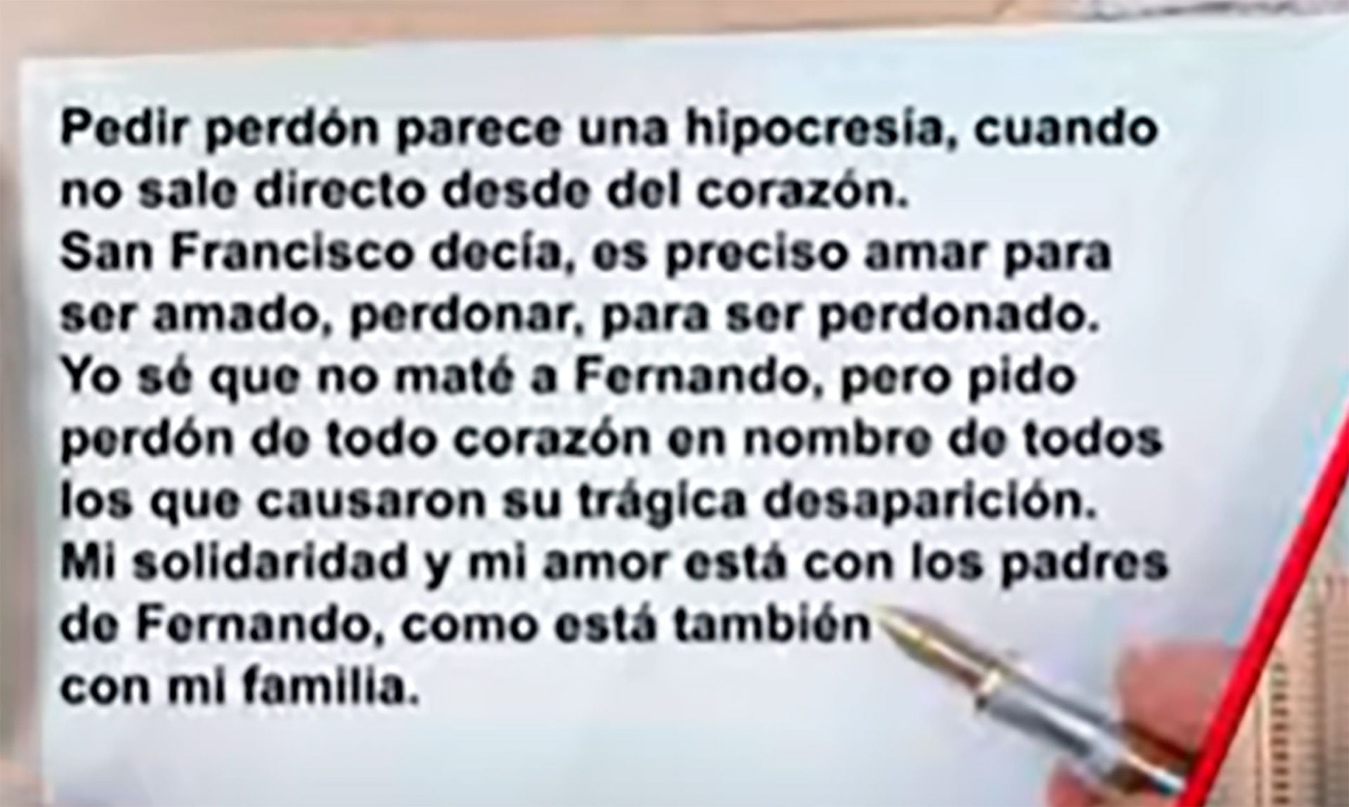 Carta de Matías Benicelli, caso Fernando Baéz Sosa