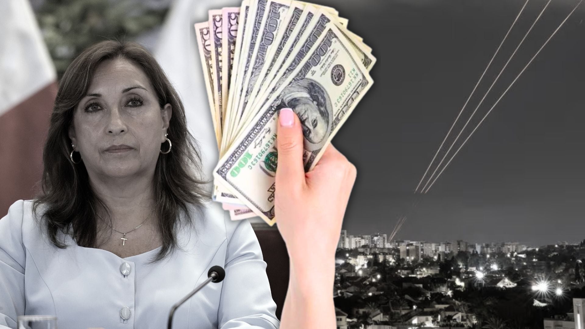 Mano con dólar al alza y Dina boluarte y bombardeo de Irán a Israel