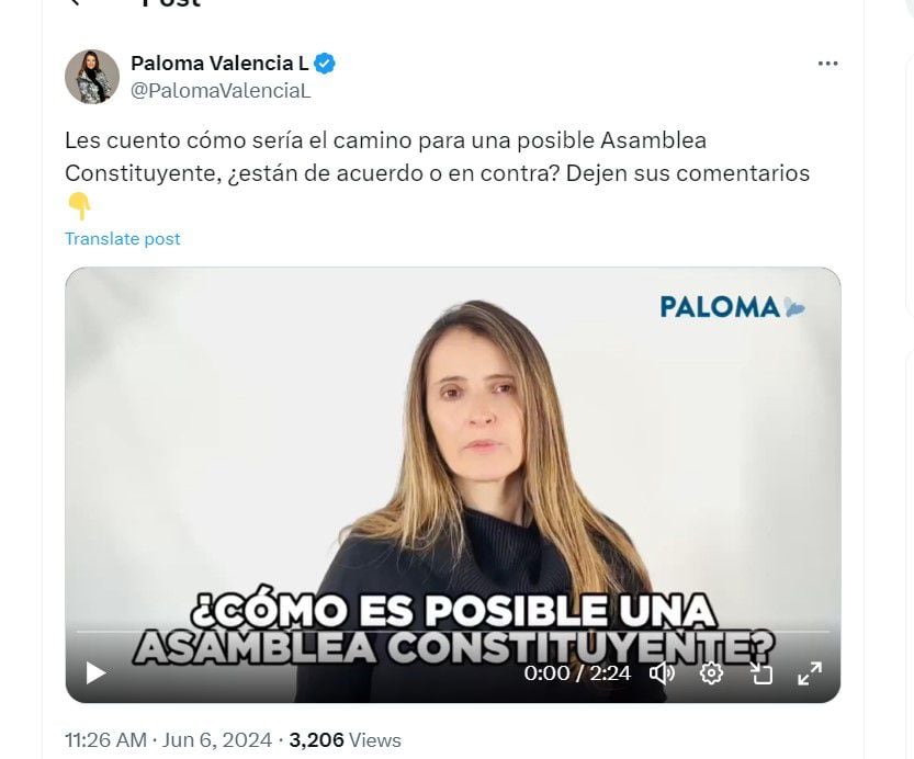 Paloma Valencia explica como se podría dar una constituyente actualmente - crédito @PalomaValenciaL