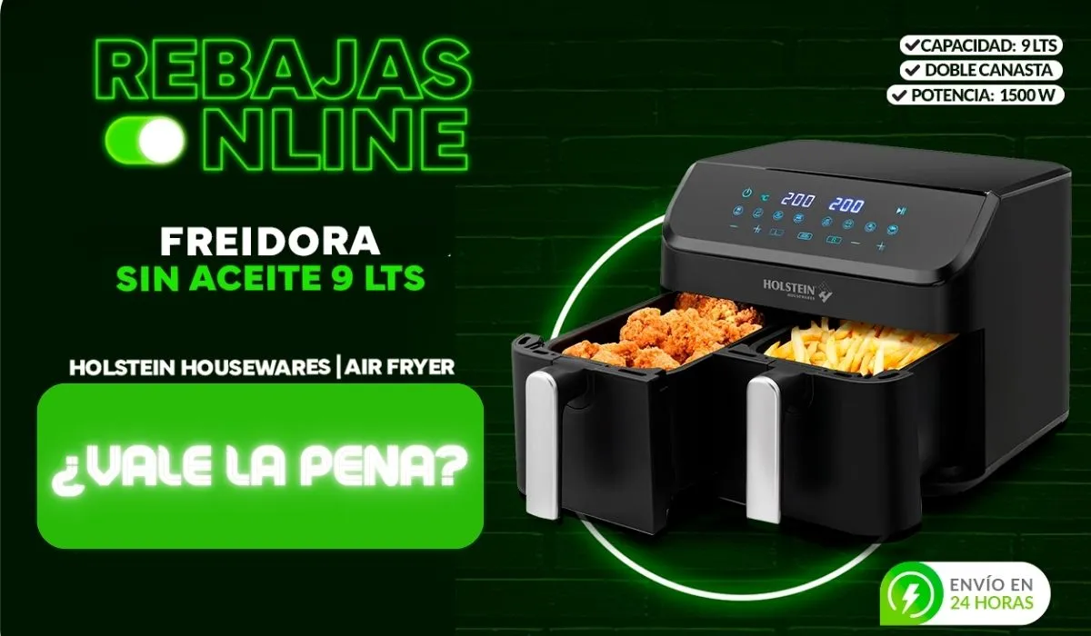 Freidora de Aire Sin aceite Holstein 9 lt Doble Canasta Air Fryer