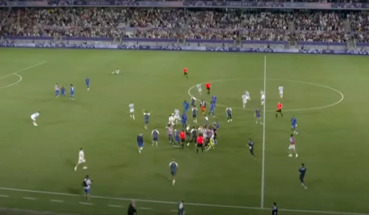 Jugadores de Francia y Argentina pelean en el campo y en el túnel. Foto Claro Sports