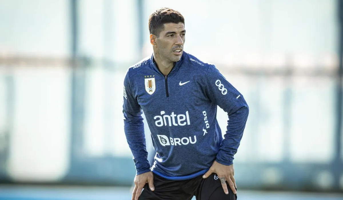 Luis Suárez entrenando con la Selección de Uruguay